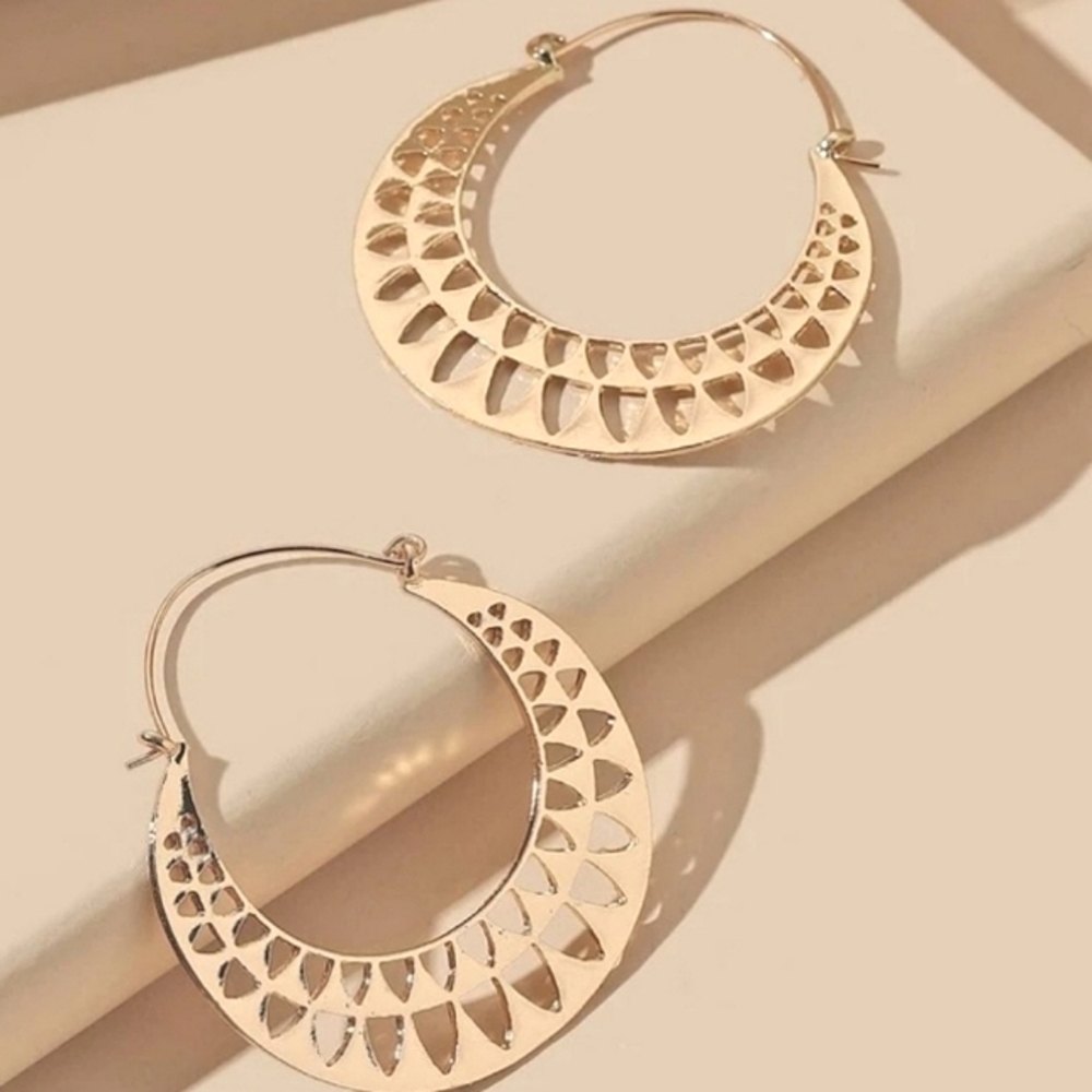 Aztec Southwestern Triangle Cut Out Gold Tone Hoop Earrings